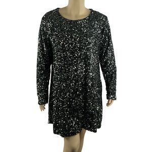 GAP Black Sequin Party Dress Holiday Cocktail Long Sleeve Size XXL